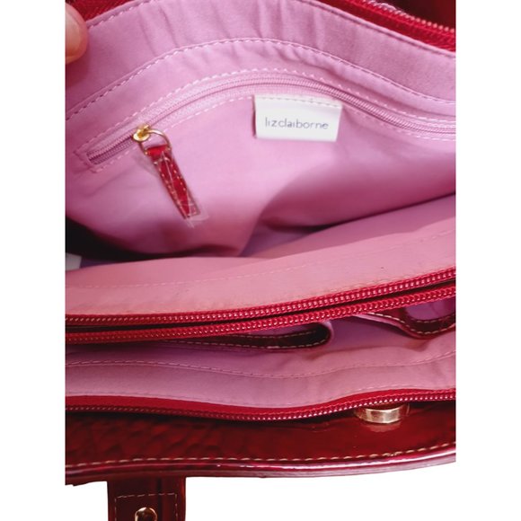 Liz Claiborne Red Reptile Shoulder Bag Button Closure - Picture 7 of 9